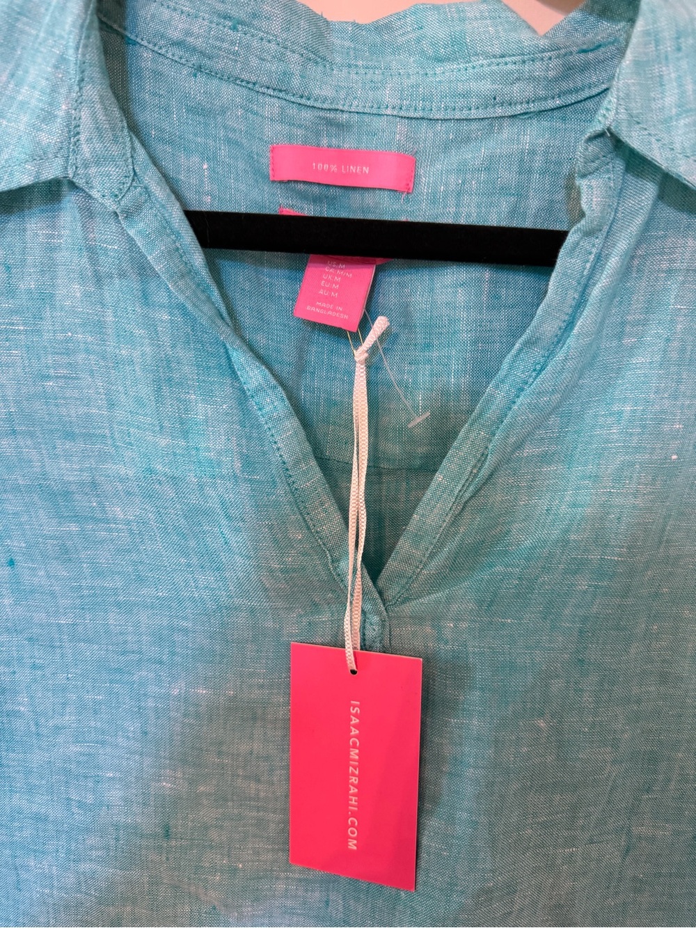 Isaac Mizrahi Turquoise Linen Blend V-Neck Tie Sleeve Blouse - Picture 8 of 8